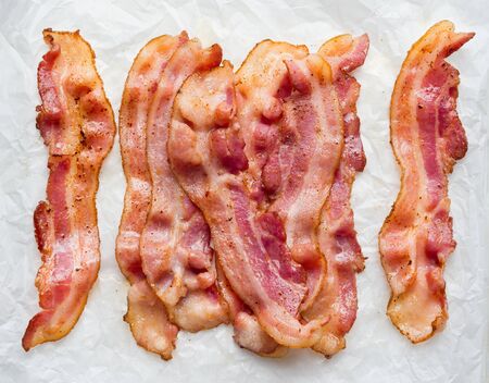 close up of fried bacon rashers