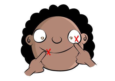 funny avoid face touching black girl coronavirus disease prevention cartoon vector illustrationのイラスト素材
