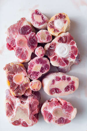 close up of raw uncooked ox tailの写真素材