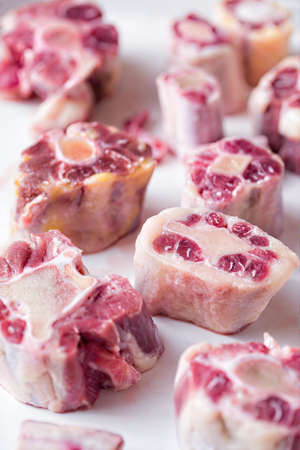 close up of raw uncooked ox tailの写真素材