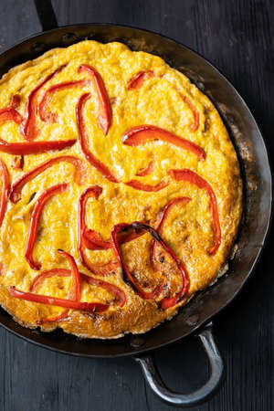 close up of rustic ittalian capsicum pepper frittata egg omelete