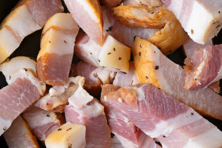 close up of rustic italian pancetta bacon food backgroundの写真素材
