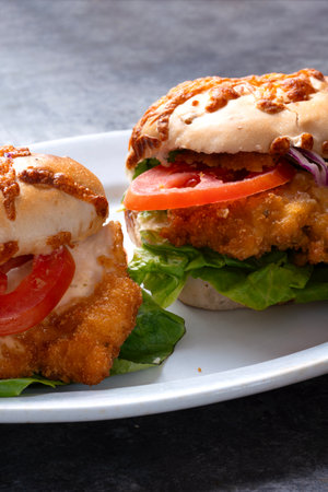 close up of german schnitzel sandwichの写真素材