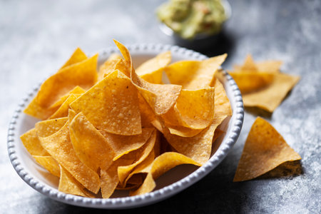 close up of mexican corn chip nachosの写真素材