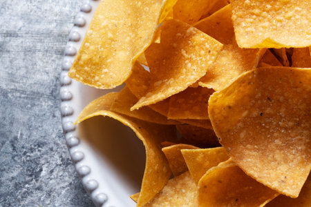 close up of mexican corn chip nachosの写真素材