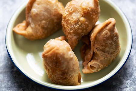 close up of traditional indian street food samosa