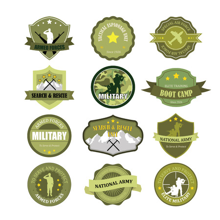 Set of military and armed forces badges and labelsのイラスト素材