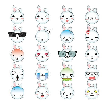 Rabbit smiley faces icon set.のイラスト素材