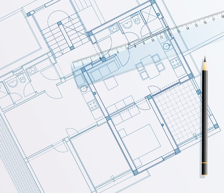 vector realistic illustration of the blueprint with rulerのイラスト素材
