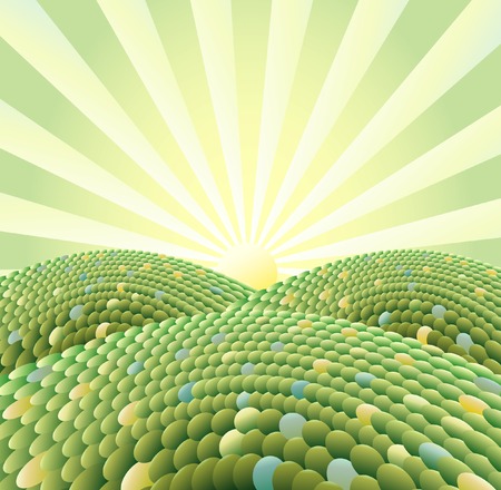 vector sunrise in abstract forest landscapeのイラスト素材