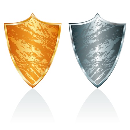 vector golden and silver blank scratched shieldsのイラスト素材