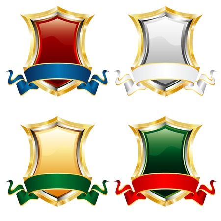four vector blank shields with blank ribbonsのイラスト素材
