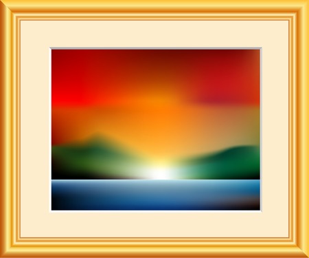 fake watercolor image in golden frameのイラスト素材