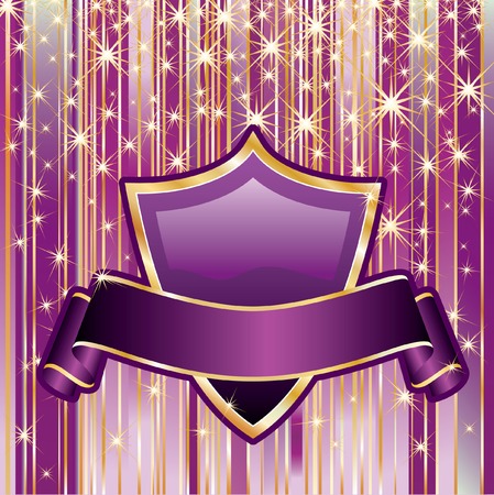purple background with blank shield and bannerのイラスト素材