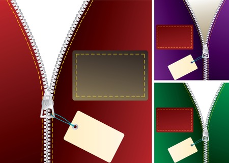 zipper with tag in three color variationsのイラスト素材