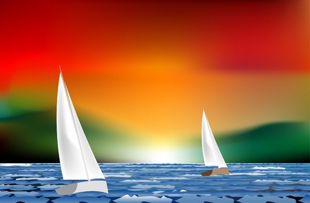  sunset sailing like watercolor paintingのイラスト素材