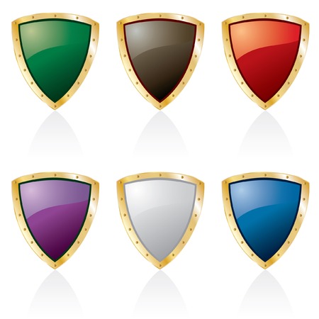 golden framed shields in six colorsのイラスト素材