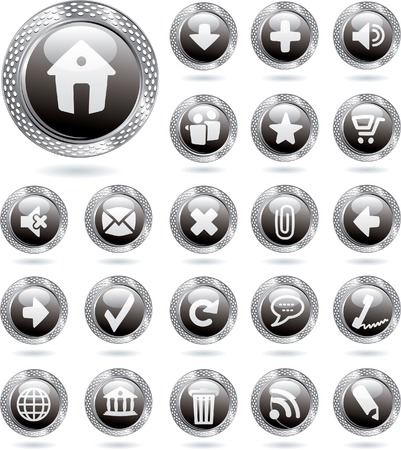  black and white icons in perforated metal ringのイラスト素材