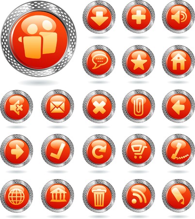  red icons in perforated metal ringのイラスト素材
