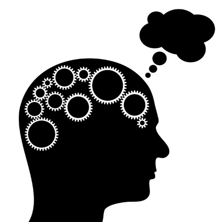 illustration of thinking man with gears in brainのイラスト素材