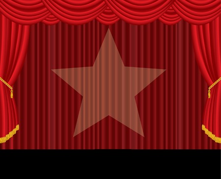  red curtain stage with spotlight starのイラスト素材
