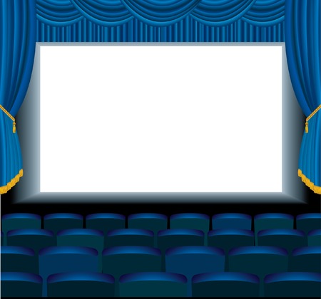  illustration of the empty blue cinema with free bottom layer for your imageのイラスト素材