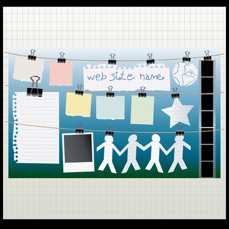 blank web template with papers on ropeのイラスト素材