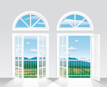 beautiful   view from white room to landscapeのイラスト素材