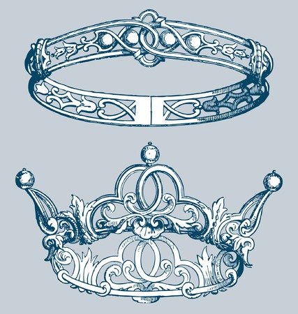 two vector vintage drawings of the crownのイラスト素材