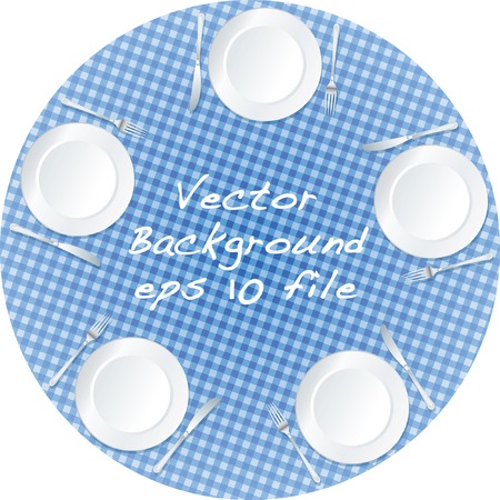 five  empty plates on rounded tableのイラスト素材