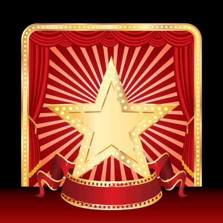   golden star with blank banner on stageのイラスト素材