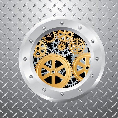 abstract vector composition with silver and golden gearsのイラスト素材