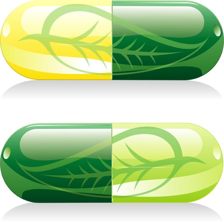 two vector natural pills with leafのイラスト素材