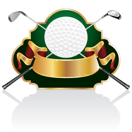 vector blank golf golden award with ball and clubsのイラスト素材