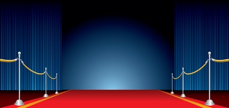 vector opened stage with blue curtain and red carpetのイラスト素材