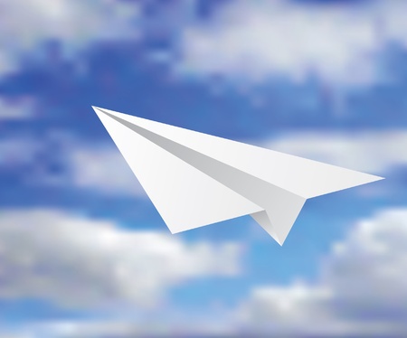 vector illustration of the paper plane on the cloudy skyのイラスト素材