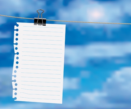 paper sheet on a clothes line with cloudsのイラスト素材