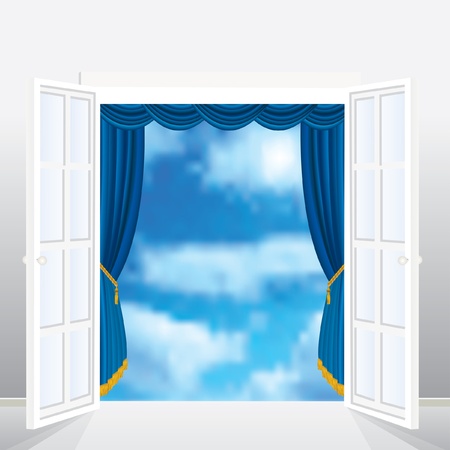 abstract vector composition with french window and curtainのイラスト素材
