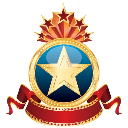vector golden star on the blue medallion and blank cinema bannerのイラスト素材