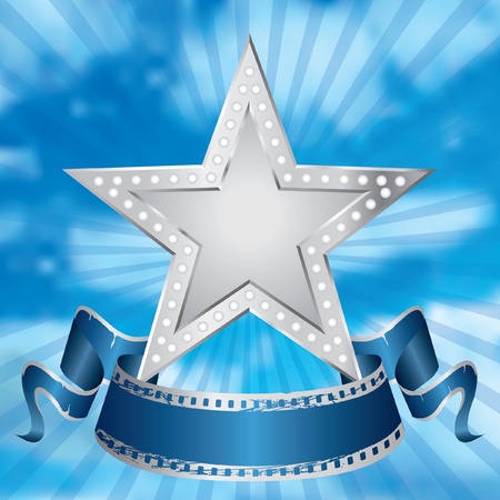 vector metal silver movie star on the cloudy skyのイラスト素材