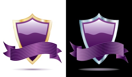 two vector purple shields with bannersのイラスト素材