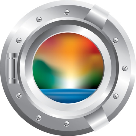 vector yacht window with abstract landscapeのイラスト素材