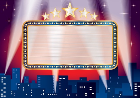 vector blank billboard over night in the blue cityのイラスト素材