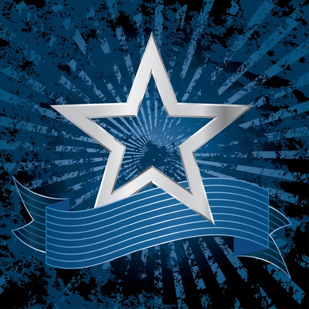 vector silver star on the grunge blue backgroundのイラスト素材