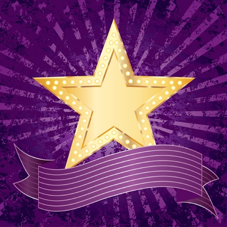 vector background with golden star over purple raysのイラスト素材