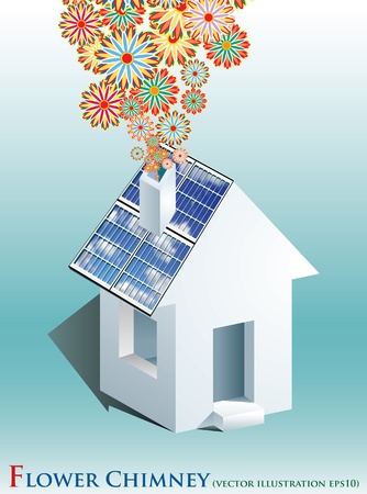 vector symbolic illustration with solar panels and flower smokeのイラスト素材