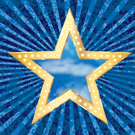 blue burst with golden star and cloudy skyのイラスト素材