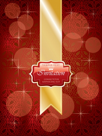 illustration with red invitation label on golden tapeのイラスト素材