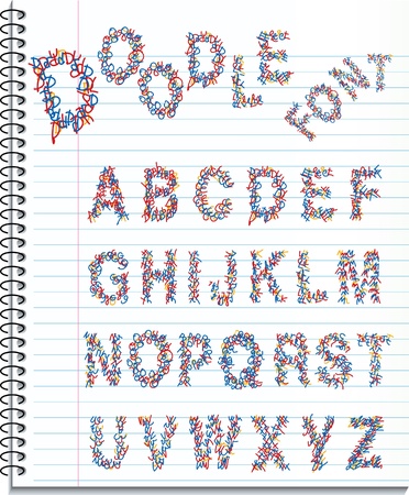 hand drawn vector alphabet on notebookのイラスト素材