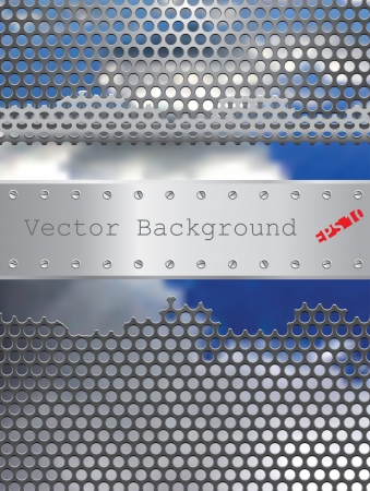abstract vector background with damaged perforated metal plate and skyのイラスト素材